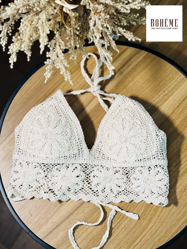 Boheme Handmade Crochet Bralette Top – White Boho Lace Halter Crop Top
