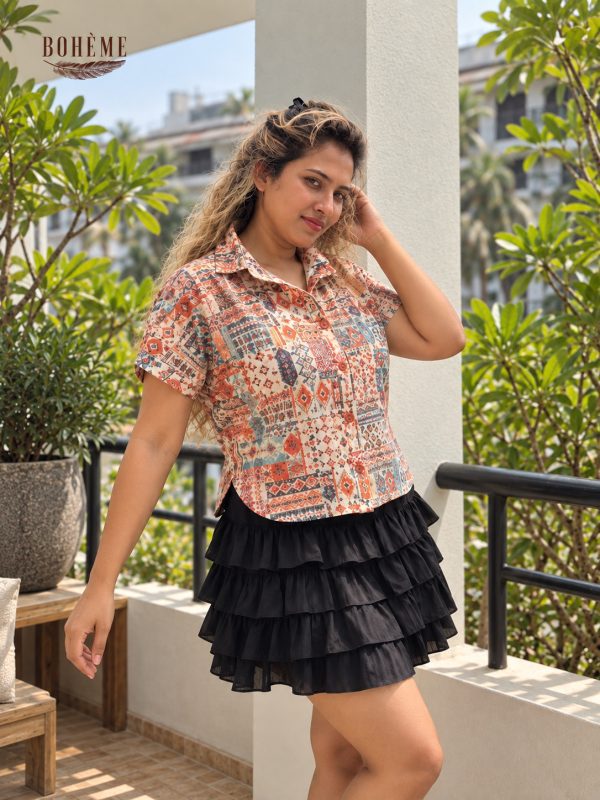Women’s Printed Collared Shirt Blouse – Short Sleeve Casual Button-Up Top