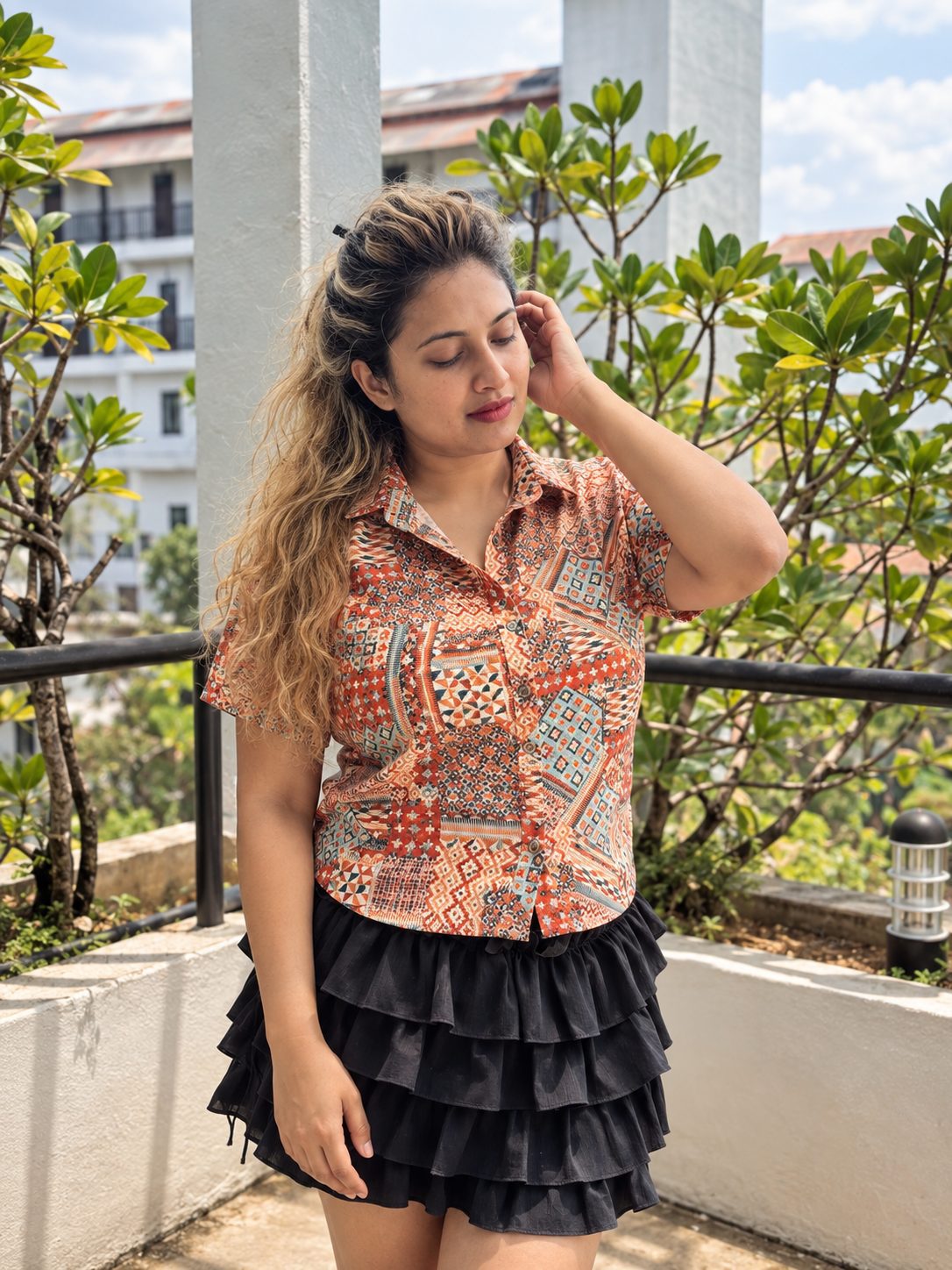 Women’s Printed Collared Shirt Blouse – Short Sleeve Casual Button-Up Top - Image 2