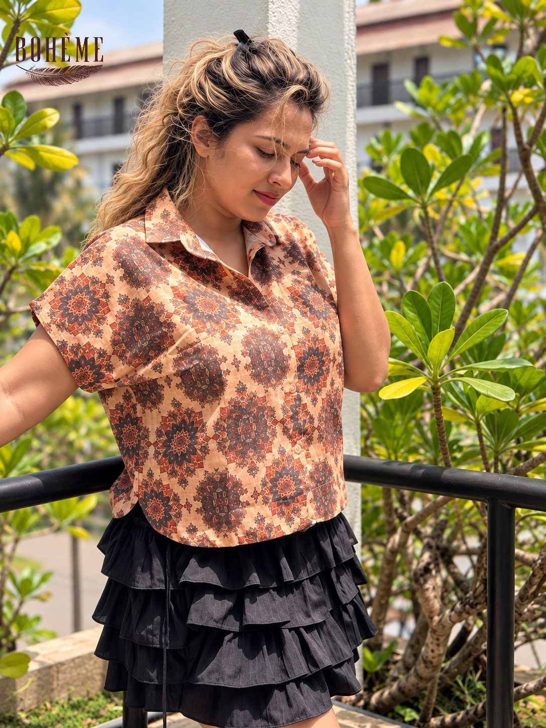 Women’s Floral Printed Shirt Blouse – Short Sleeve Collared Casual Top